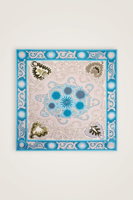 Hayat Pink-Turquoise Double-Sided Twill Silk Scarf - 3