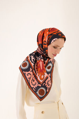 Hayat Salmon-Red Double-Sided Twill Silk Scarf 