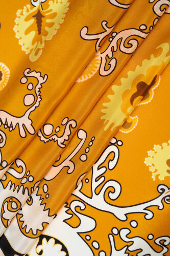 Hayat Sarı Krep İpek Kaftan Şal 70x210 - 6