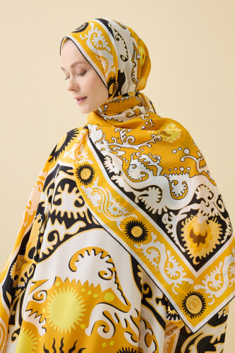 Hayat Sarı Krep İpek Kaftan Şal 70x210 