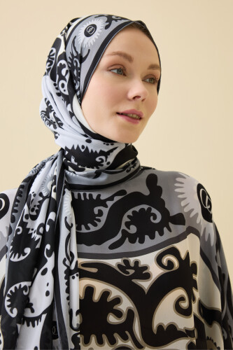 Hayat Siyah Krep İpek Kaftan Şal 70x210 - 5