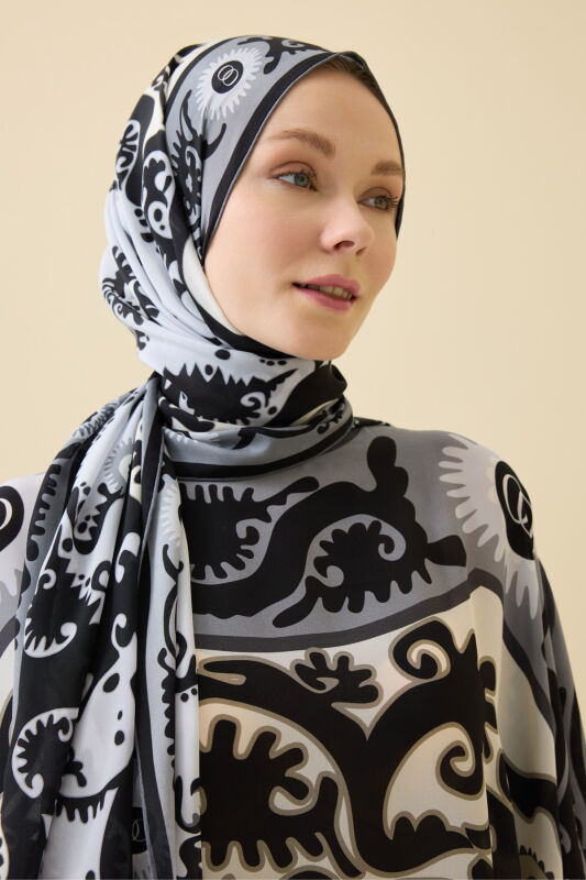 Hayat Siyah Krep İpek Kaftan Şal 70x210 - 5