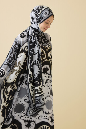 Hayat Siyah Krep İpek Kaftan Şal 70x210 - 1