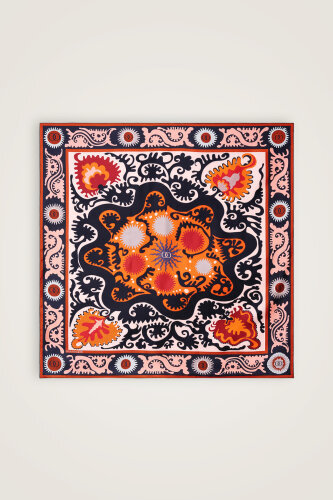 Hayat Somon-Kırmızı Çift Taraflı Tivil İpek Eşarp 90x90 - 3