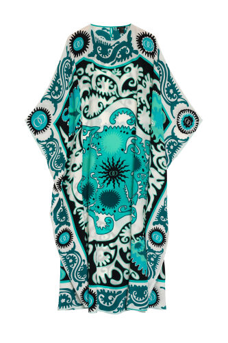 Hayat Turkuaz İpek Kaftan - 2