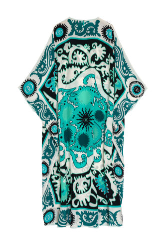 Hayat Turkuaz İpek Kaftan - 4