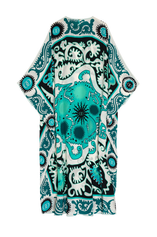 Hayat Turkuaz İpek Kaftan - 4