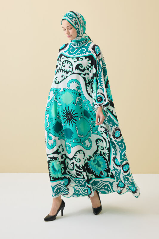 Hayat Turkuaz İpek Kaftan - 1