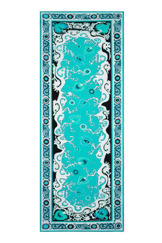 Hayat Turkuaz Krep İpek Kaftan Şal 70x210 - 2