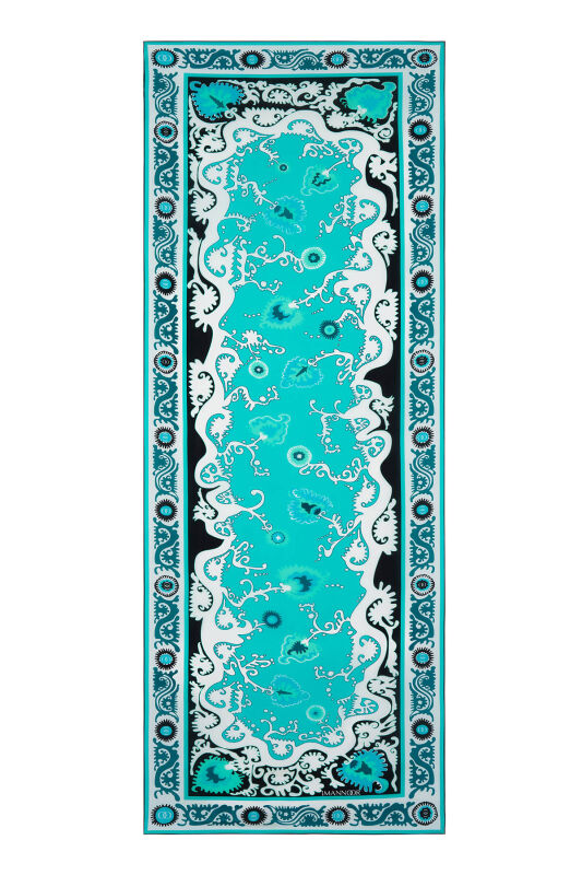 Hayat Turkuaz Krep İpek Kaftan Şal 70x210 - 2