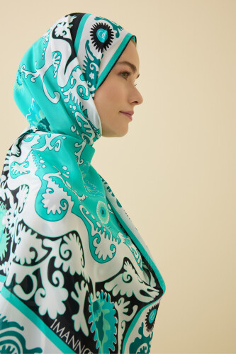 Hayat Turkuaz Krep İpek Kaftan Şal 70x210 - 5