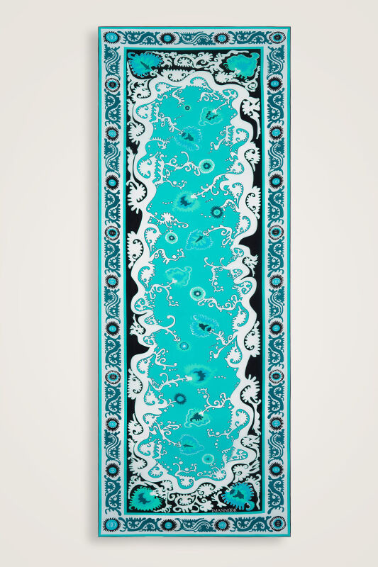 Hayat Turkuaz Krep İpek Kaftan Şal 70x210 - 2