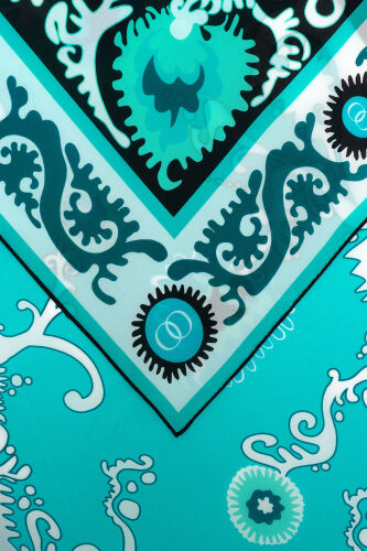 Hayat Turquoise Crepe Silk Kaftan Shawl - 4