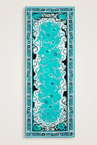 Hayat Turquoise Crepe Silk Kaftan Shawl - 2