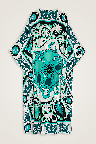 Hayat Turquoise Silk Kaftan - 4
