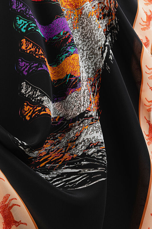 Heavenly Breeze Black Crepe Silk Scarf - 3