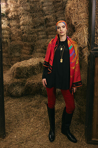 Heavenly Breeze Red Crepe Silk Scarf - 2