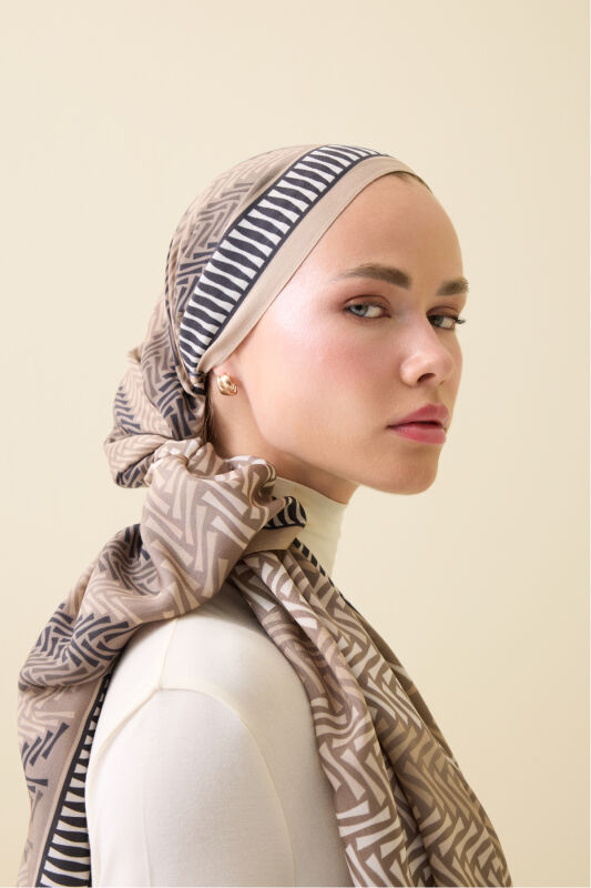 Herringbone Beige Viscose Shawl - 1