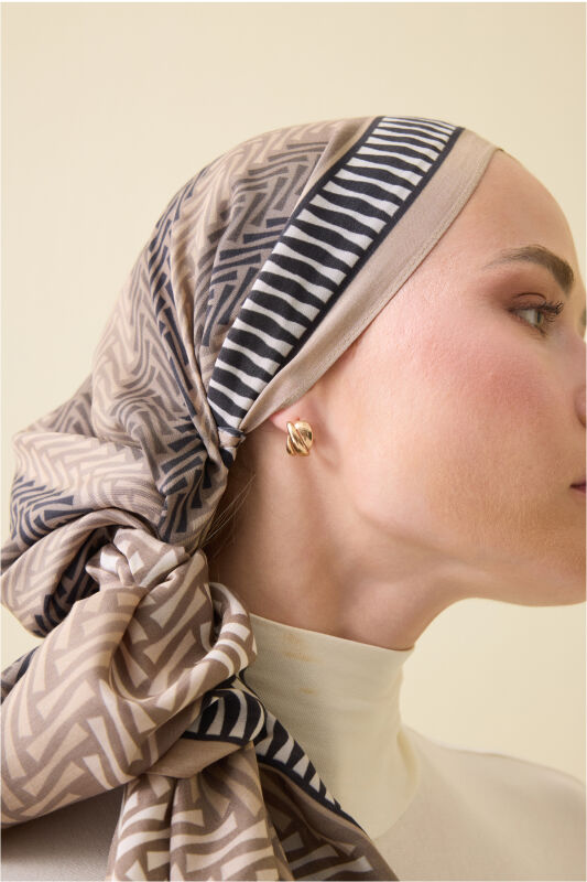 Herringbone Beige Viscose Shawl - 5