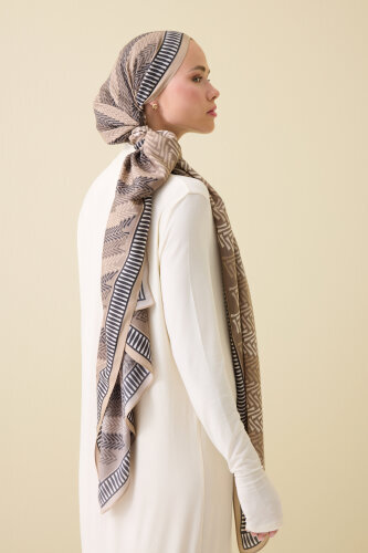 Herringbone Beige Viscose Shawl - 6