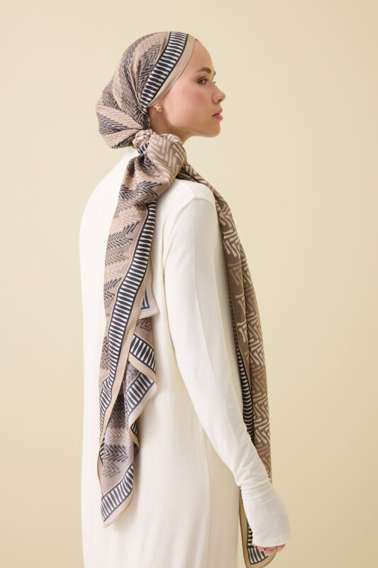 Herringbone Beige Viscose Shawl - 6
