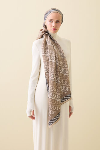 Herringbone Beige Viscose Shawl - 3