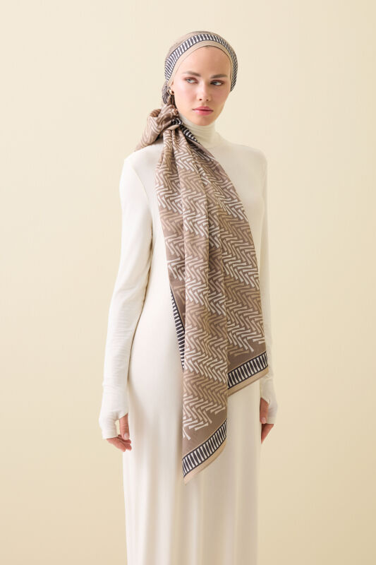 Herringbone Beige Viscose Shawl - 3