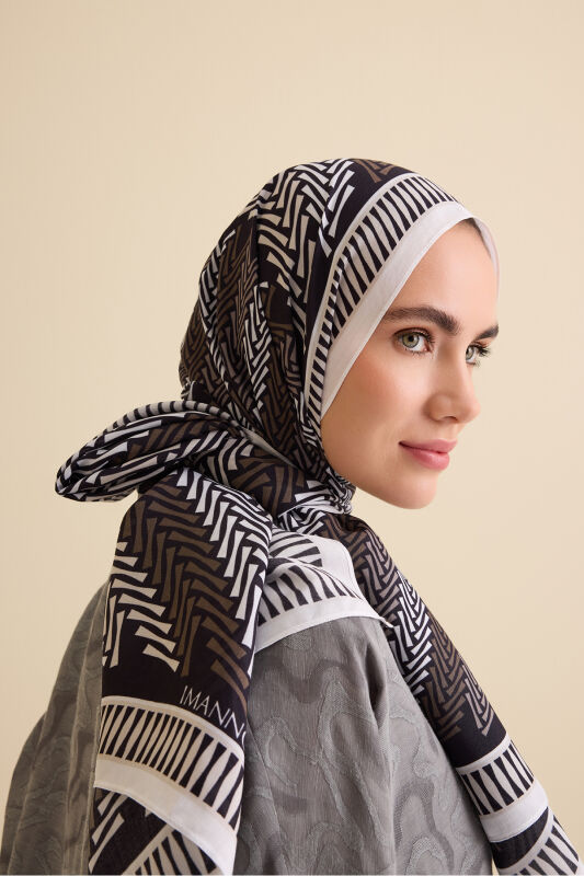 Herringbone Black Viscose Shawl - 5