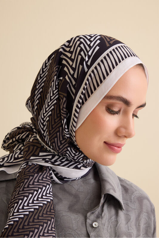 Herringbone Black Viscose Shawl - 3