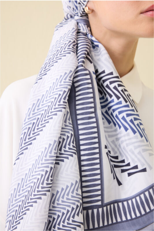 Herringbone Blue Viscose Shawl - 5