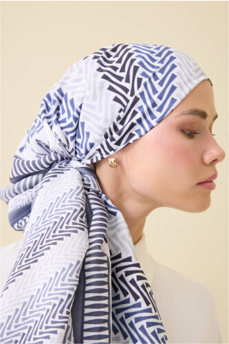 Herringbone Blue Viscose Shawl - 3
