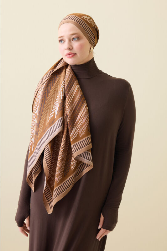 Herringbone Brown Viscose Shawl - 1
