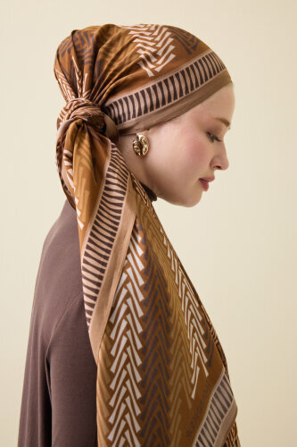 Herringbone Brown Viscose Shawl - 3