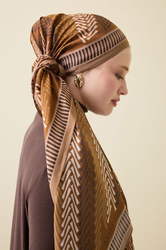 Herringbone Brown Viscose Shawl - 3