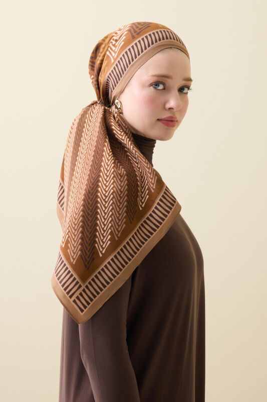 Herringbone Brown Viscose Shawl - 5