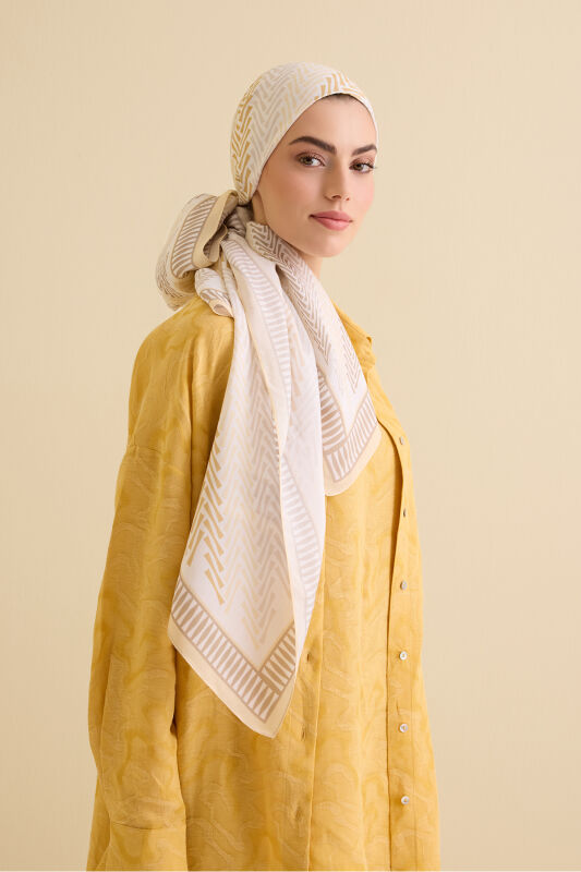 Herringbone Cream Viscose Shawl - 5