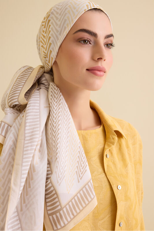 Herringbone Cream Viscose Shawl - 1
