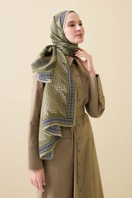 Herringbone Green Floss Viscose Shawl - 3