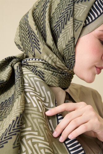 Herringbone Green Floss Viscose Shawl - 5