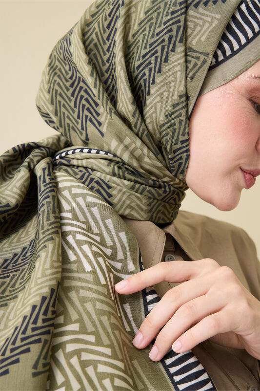 Herringbone Green Floss Viscose Shawl - 5