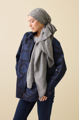 Hexagon Baklava Anthracite Ramy Jacquard Shawl - 5