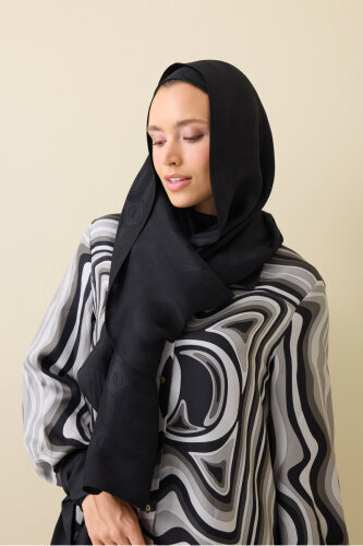 Hexagon Baklava Black Ramy Jacquard Shawl 