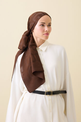 Hexagon Baklava Brown Ramy Jacquard Shawl - 5