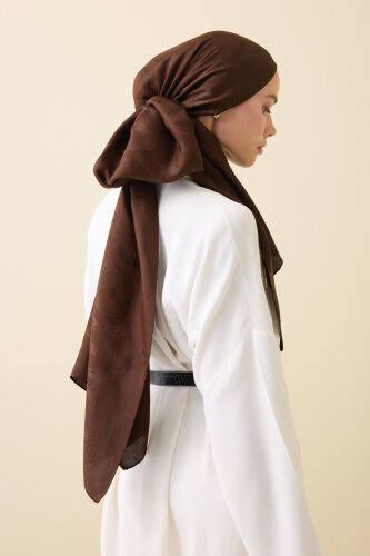 Hexagon Baklava Brown Ramy Jacquard Shawl - 3