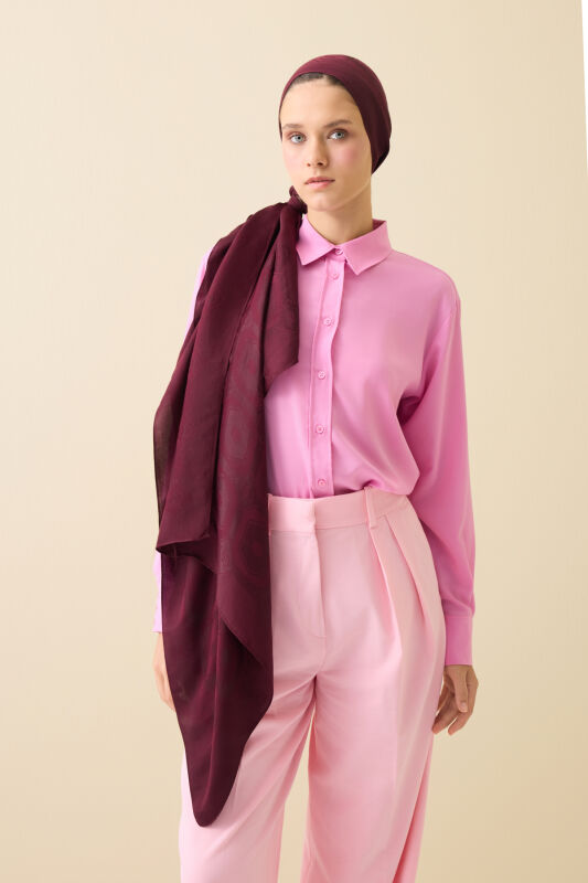 Hexagon Baklava Burgundy Ramy Jacquard Shawl - 3