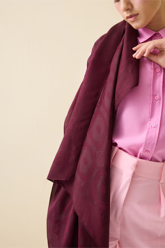 Hexagon Baklava Burgundy Ramy Jacquard Shawl - 1