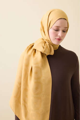 Hexagon Baklava Camel Ramy Jacquard Shawl - 3