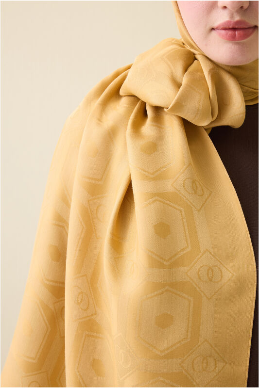 Hexagon Baklava Camel Ramy Jacquard Shawl - 5
