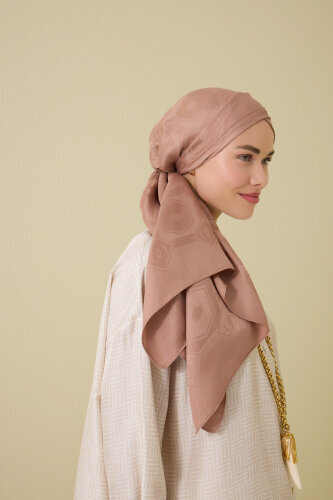 Hexagon Baklava Dusty Rose Ramy Jacquard Shawl - 5