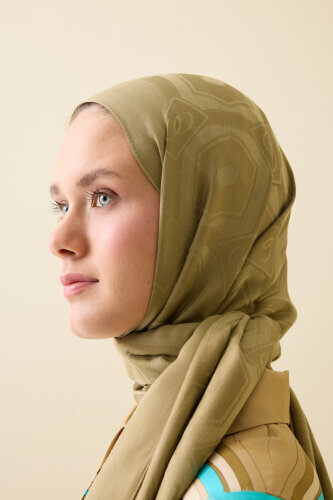 Hexagon Baklava Khaki Ramy Jacquard Shawl - 3